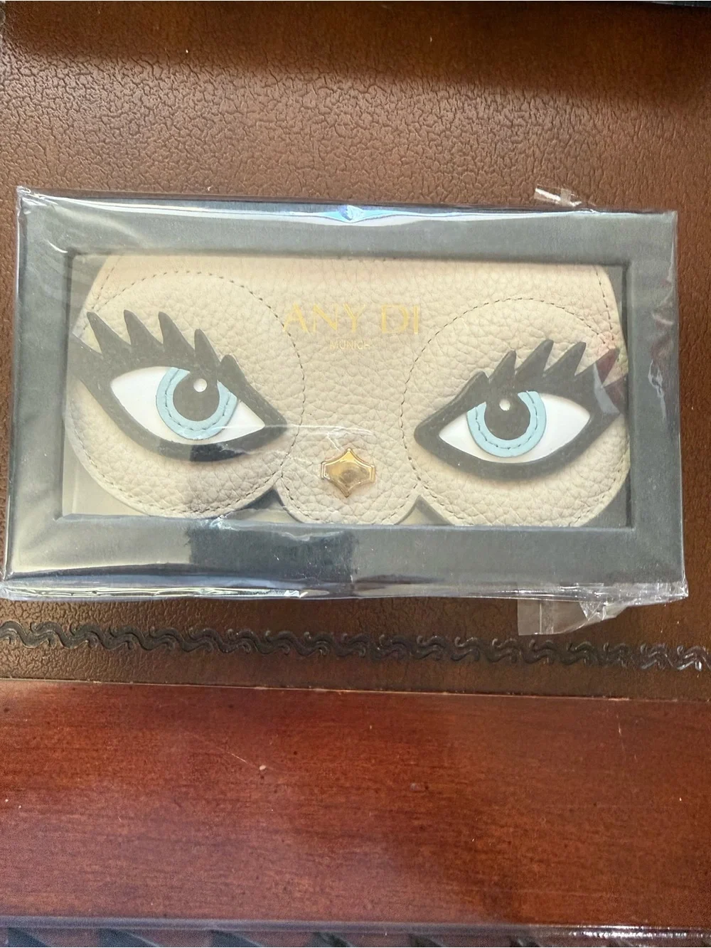 Cream Eye-Motif Leather Glasses Case with Blue Eyes ANY DI Munich